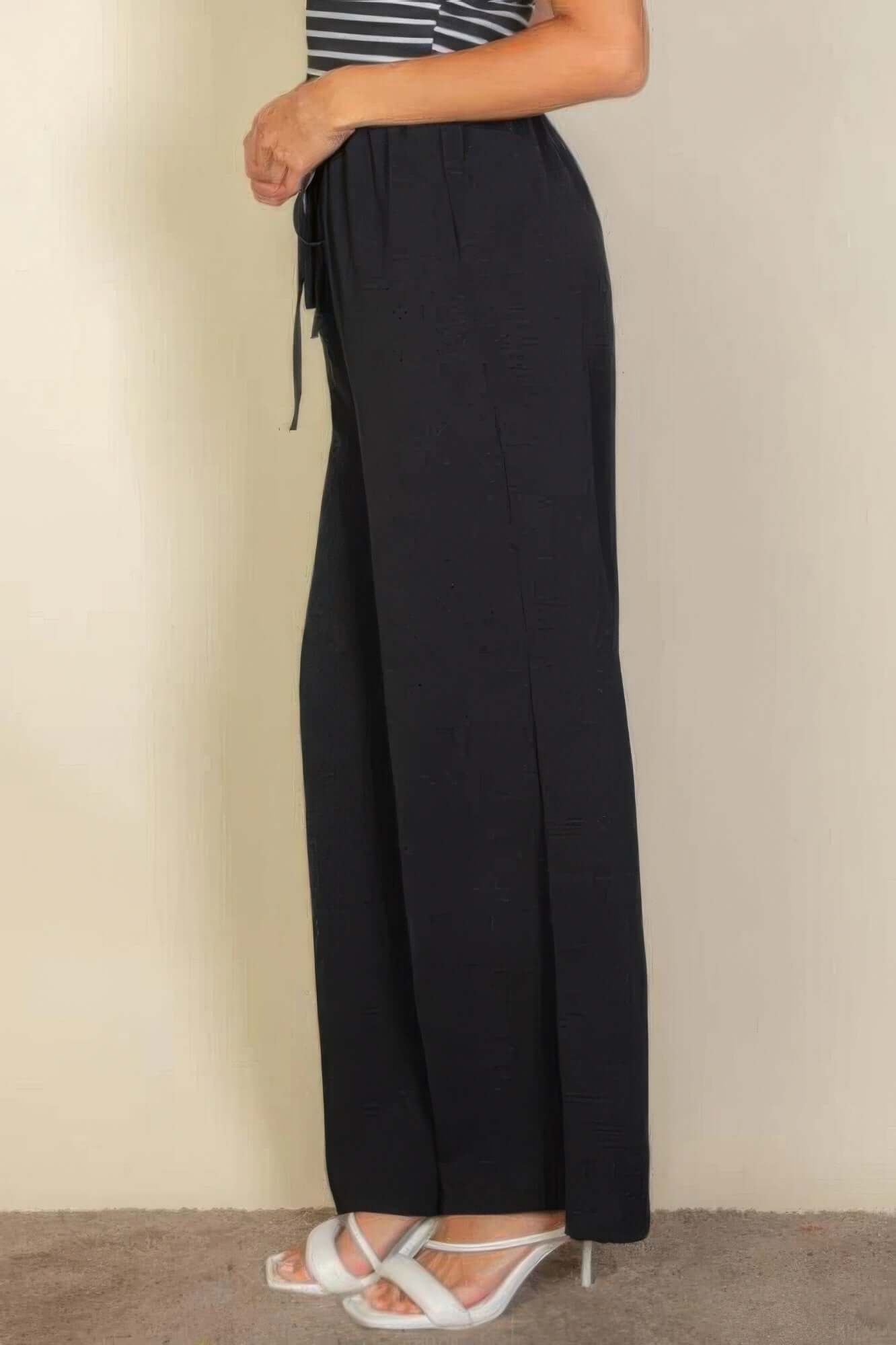 Aurevia Drawstring Waist Wide Leg Minimalist Pants Women - Smile Sparker