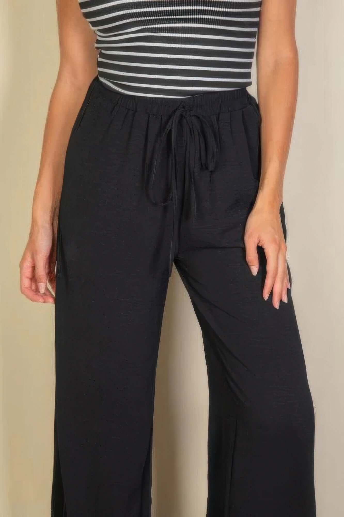 Aurevia Drawstring Waist Wide Leg Minimalist Pants Women - Smile Sparker