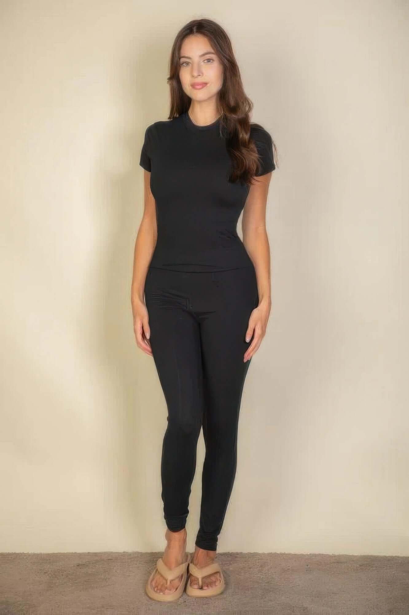 Aurevia Womens Basic Solid Leggings Soft Stretch Jersey - Smile Sparker
