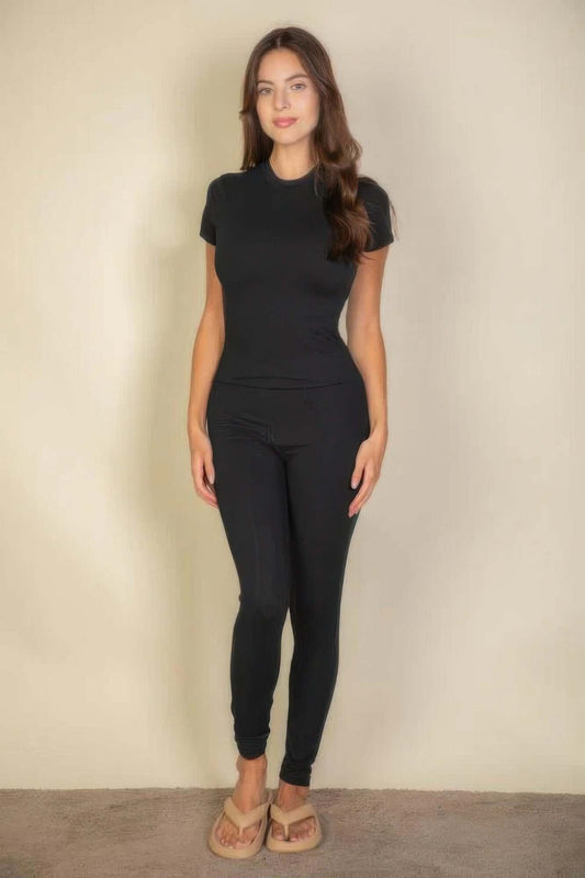 Aurevia Womens Basic Solid Leggings Soft Stretch Jersey - Smile Sparker