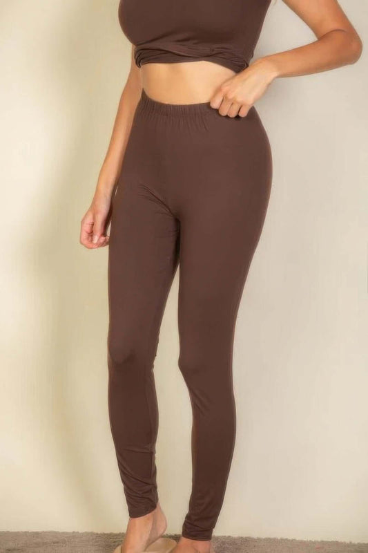 Aurevia Basic Solid Leggings Women Stretch Jersey Everyday - Smile Sparker