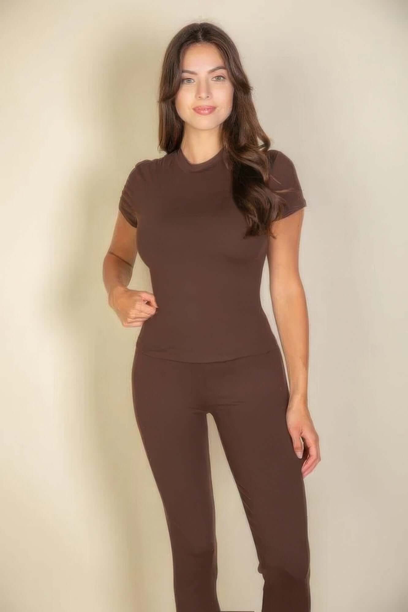 Aurevia Basic Solid Leggings Women Stretch Jersey Everyday - Smile Sparker