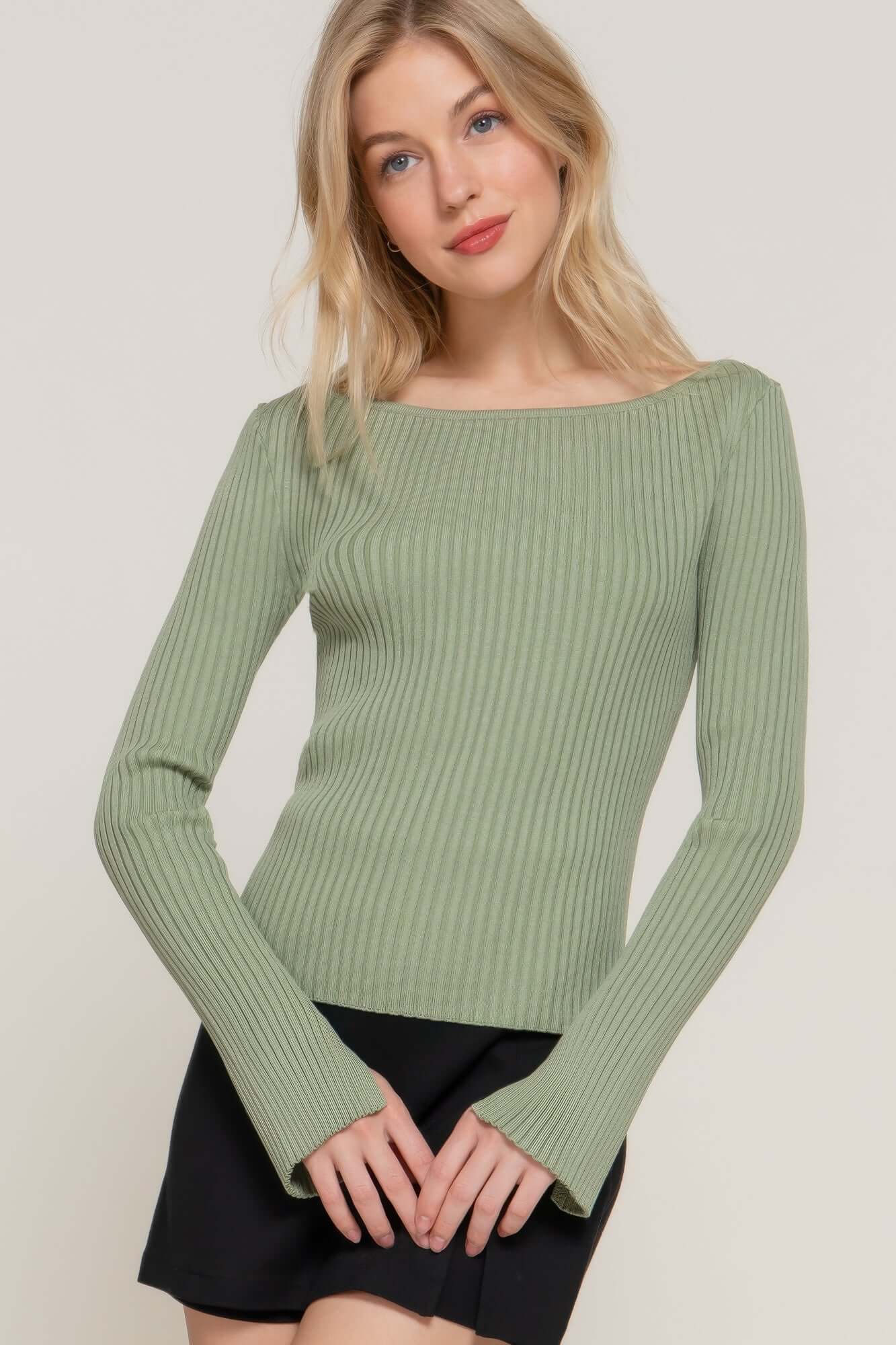 Aurevia Women Long Sleeve Boat Neck Sweater Knit Top - Smile Sparker