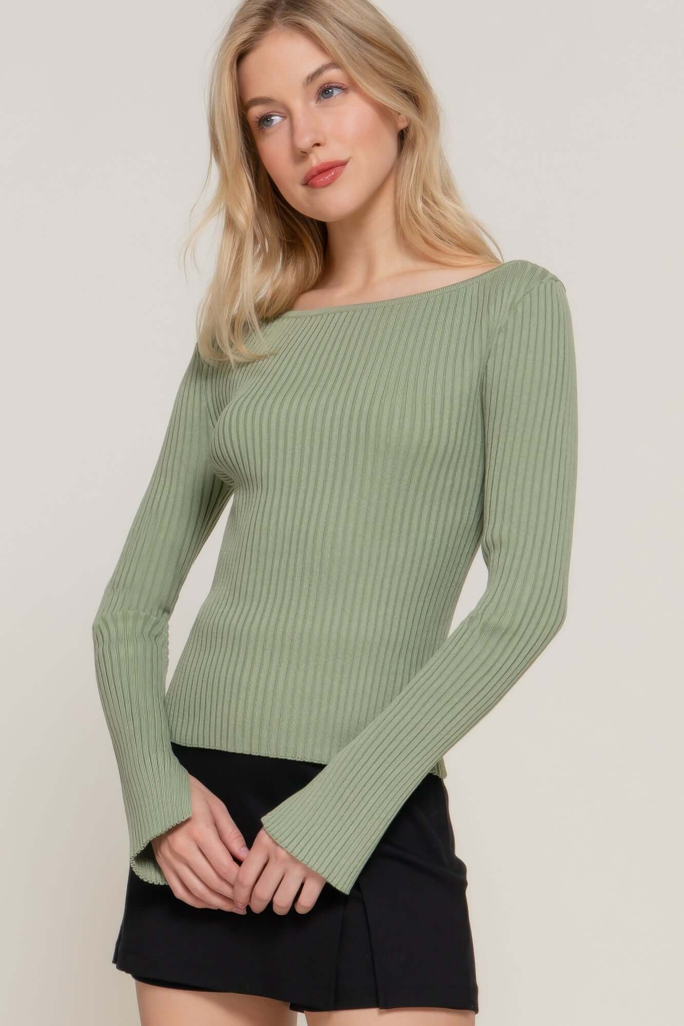 Aurevia Women Long Sleeve Boat Neck Sweater Knit Top - Smile Sparker
