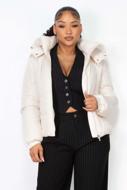 Aurevia Insulated Faux Fur Hooded Zip Up Jacket Women - Smile Sparker