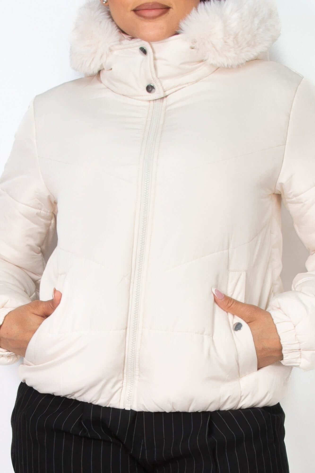 Aurevia Insulated Faux Fur Hooded Zip Up Jacket Women - Smile Sparker