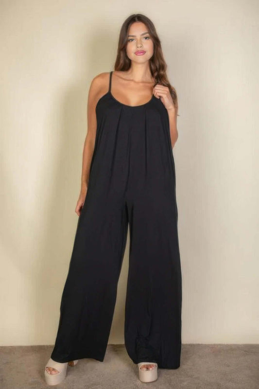 Aurevia Plus Size Spaghetti Strap Wide Leg Jumpsuit - Smile Sparker