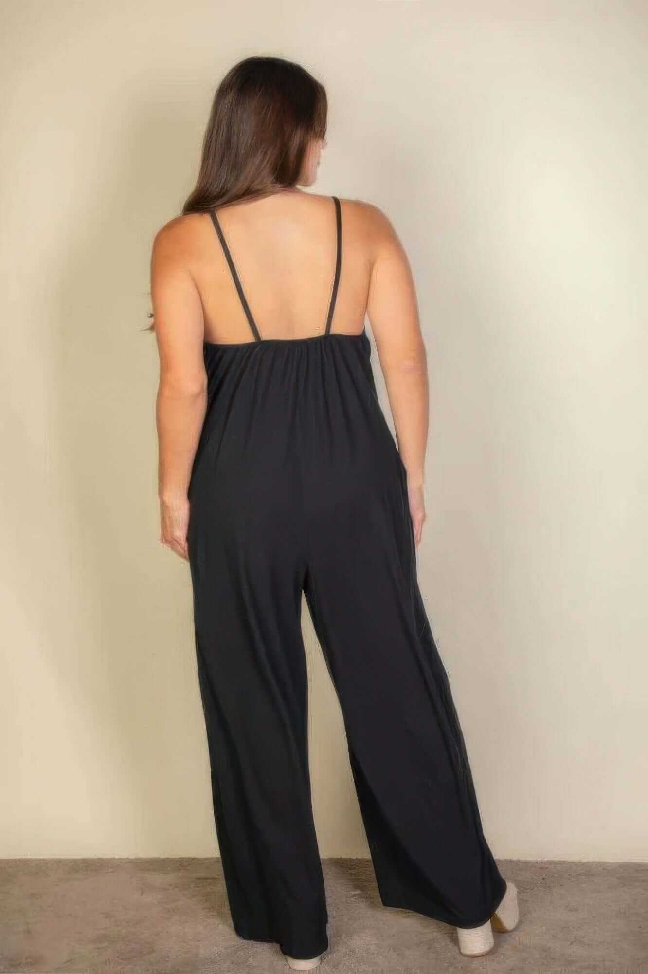 Aurevia Plus Size Spaghetti Strap Wide Leg Jumpsuit - Smile Sparker