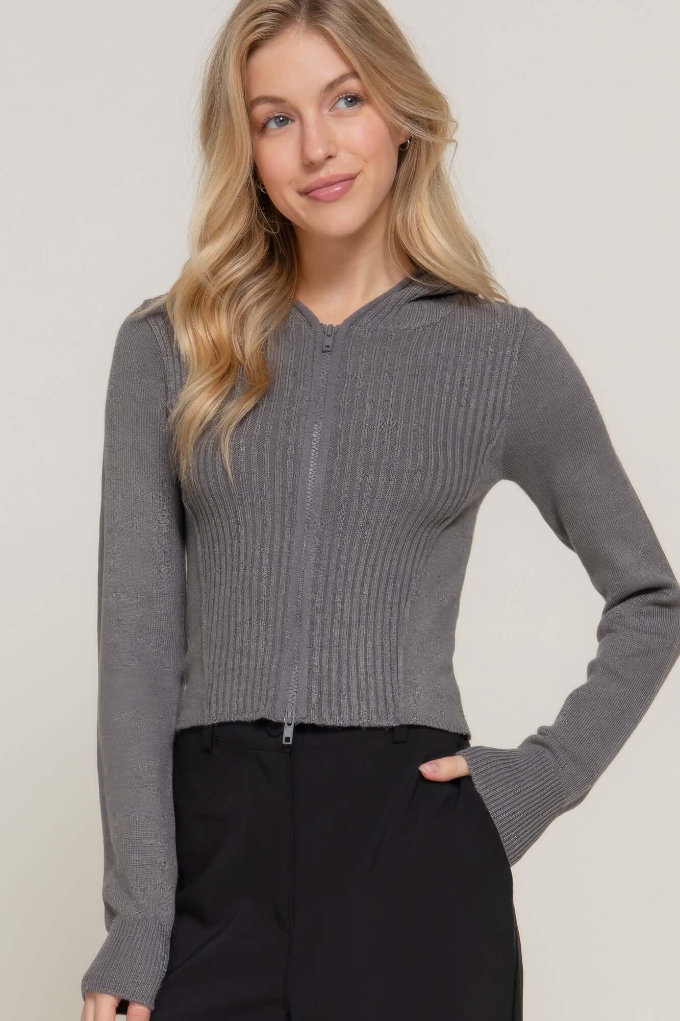 Aurevia Two Way Zip Sweater Hoodie Cardigan Heather - Smile Sparker