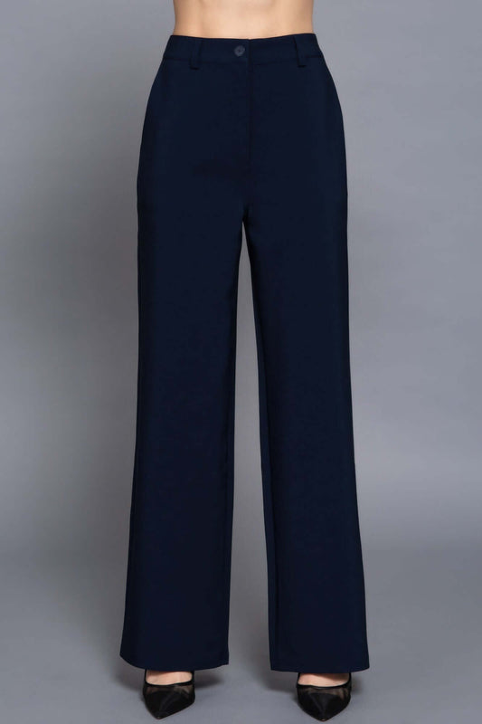 Aurevia Womens Back Elastic Straight Woven Pants Navy Office - Smile Sparker