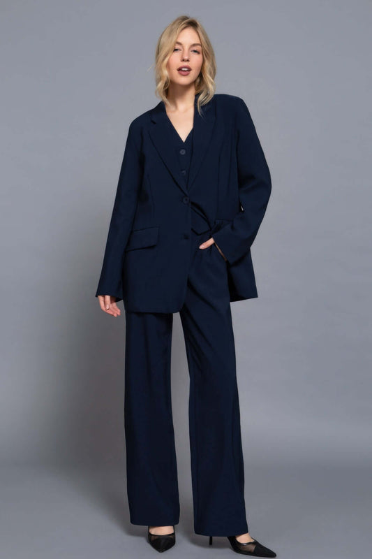 Aurevia Womens Back Elastic Straight Woven Pants Navy Office - Smile Sparker