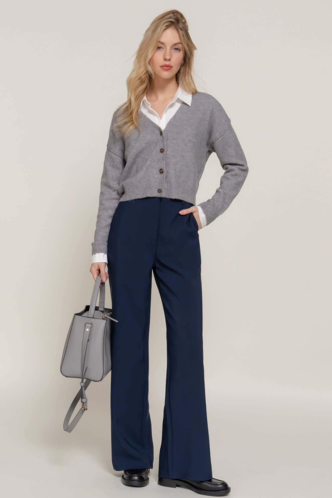 Aurevia Womens Back Elastic Straight Woven Pants Navy Office - Smile Sparker
