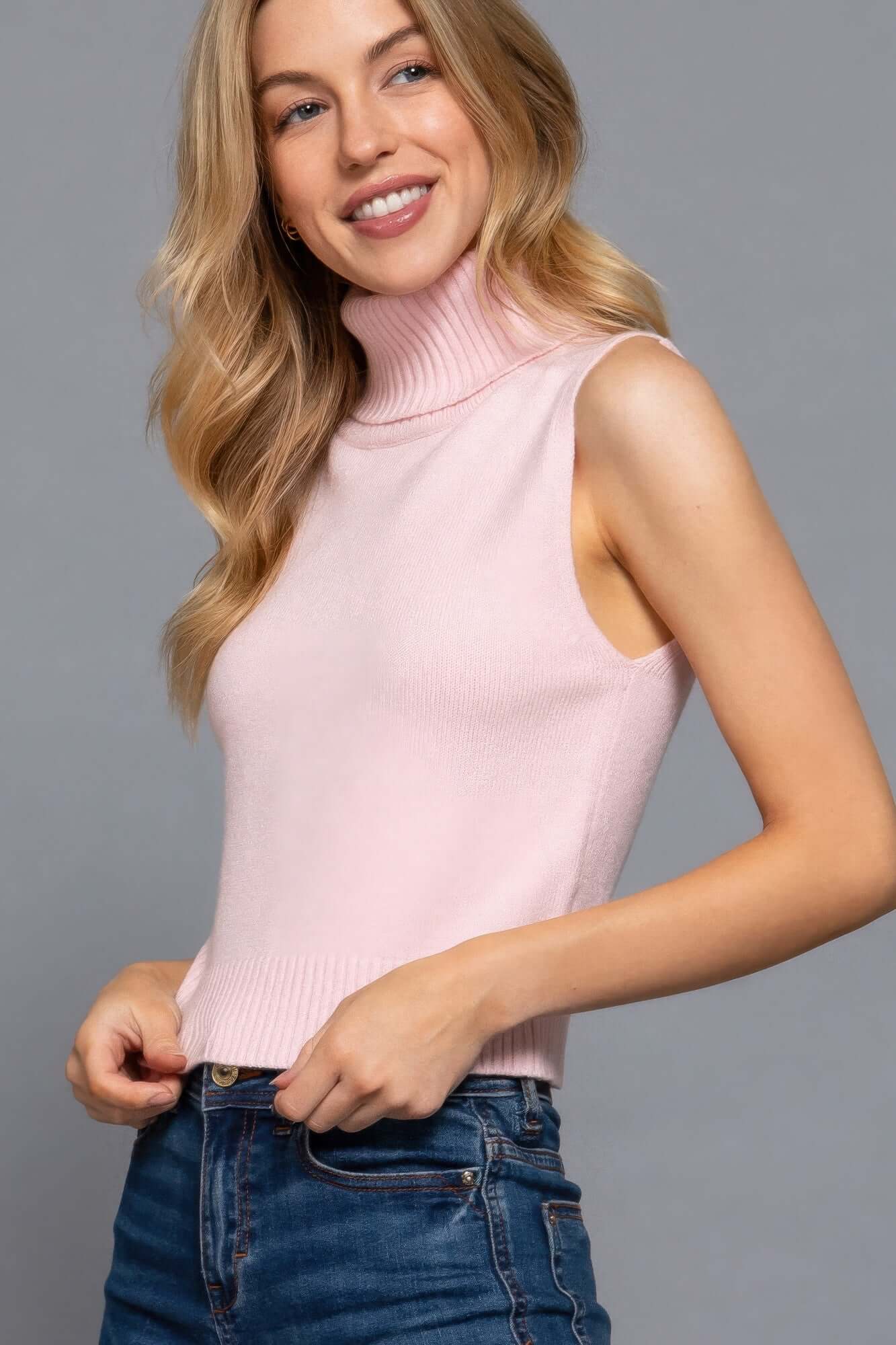 Aurevia Womens Sleeveless Turtle Neck Knit Top Essential - Smile Sparker