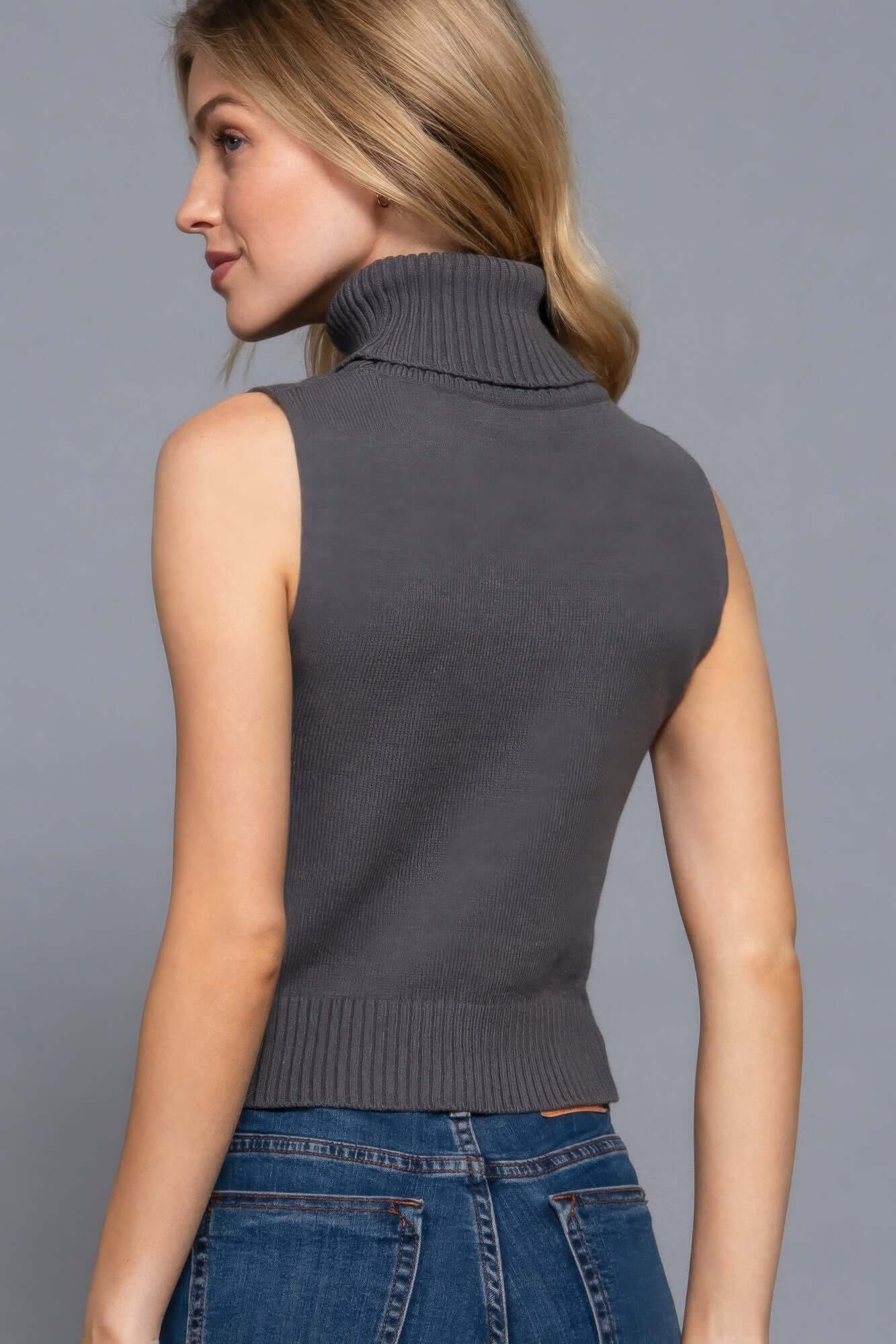 Aurevia Sleeveless Turtle Neck Sweater Top Women Knitwear - Smile Sparker