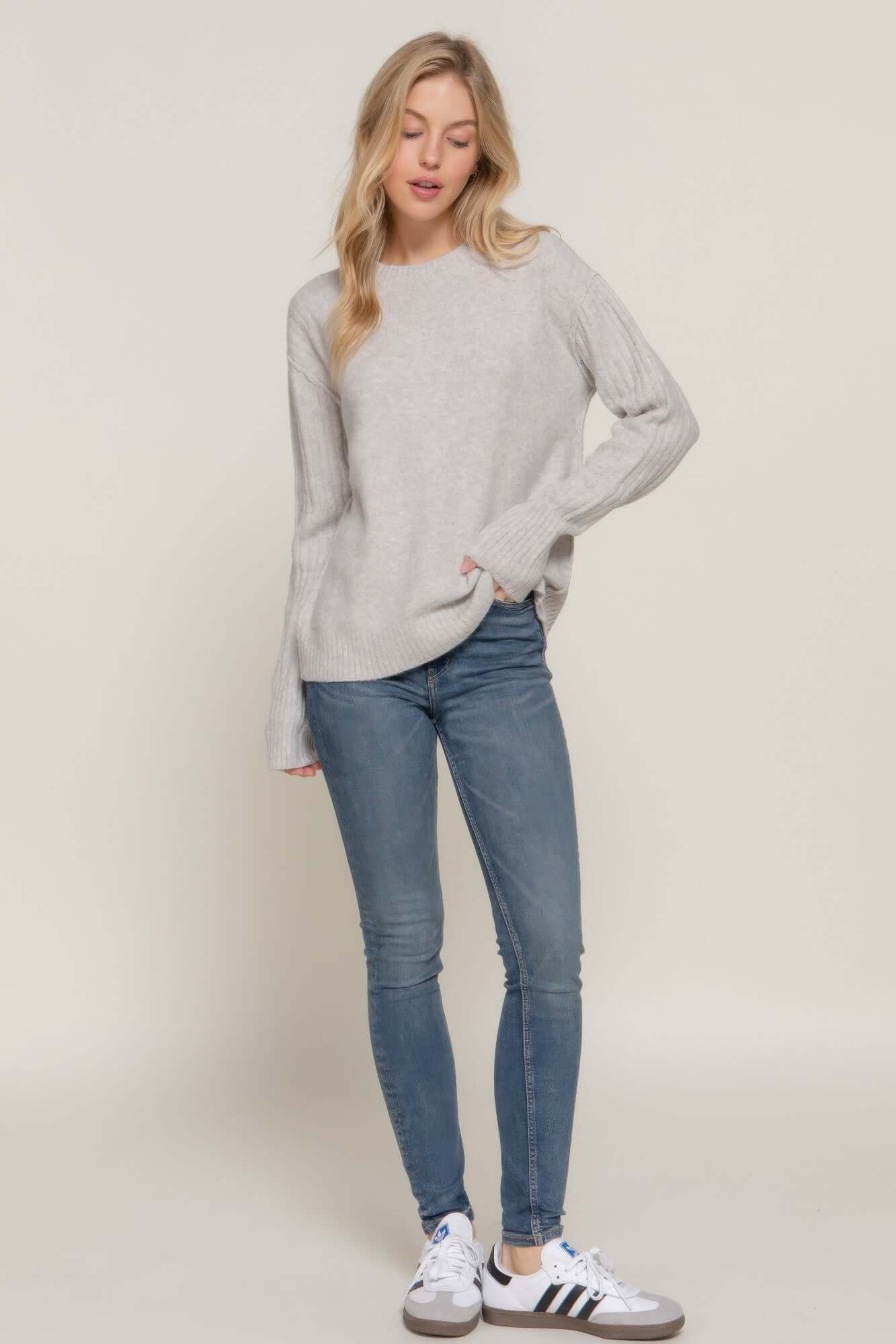 Veloria Womens Long Sleeve Mock Neck Sweater Raised Seams - Smile Sparker