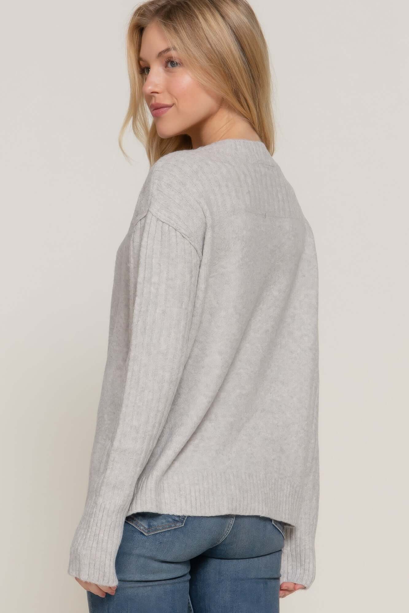 Veloria Womens Long Sleeve Mock Neck Sweater Raised Seams - Smile Sparker