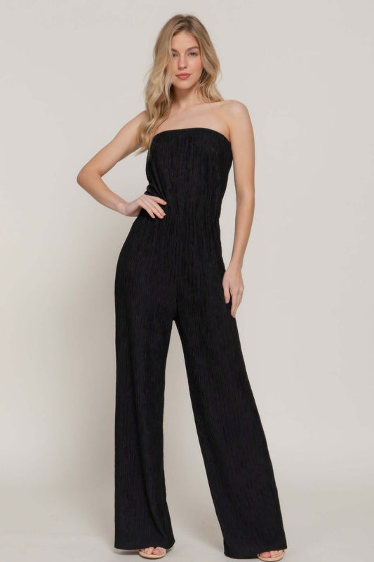 Aurevia Womens Crinkle Knit Tube Jumpsuit Black Strapless - Smile Sparker