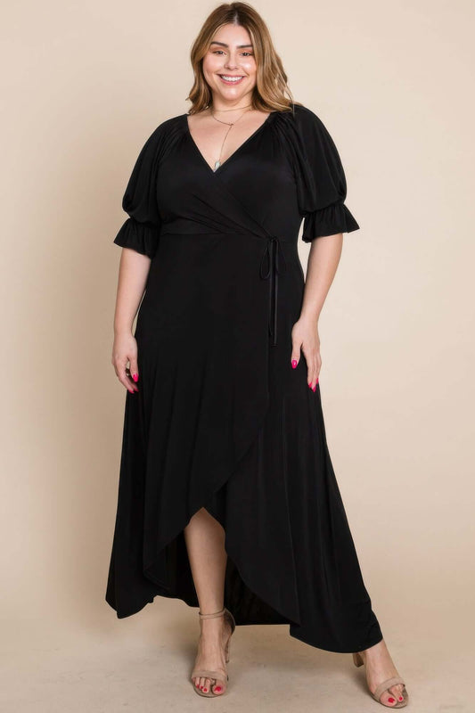 Aurevia Plus Size Solid Venezia Faux Wrap Maxi Dress - Smile Sparker