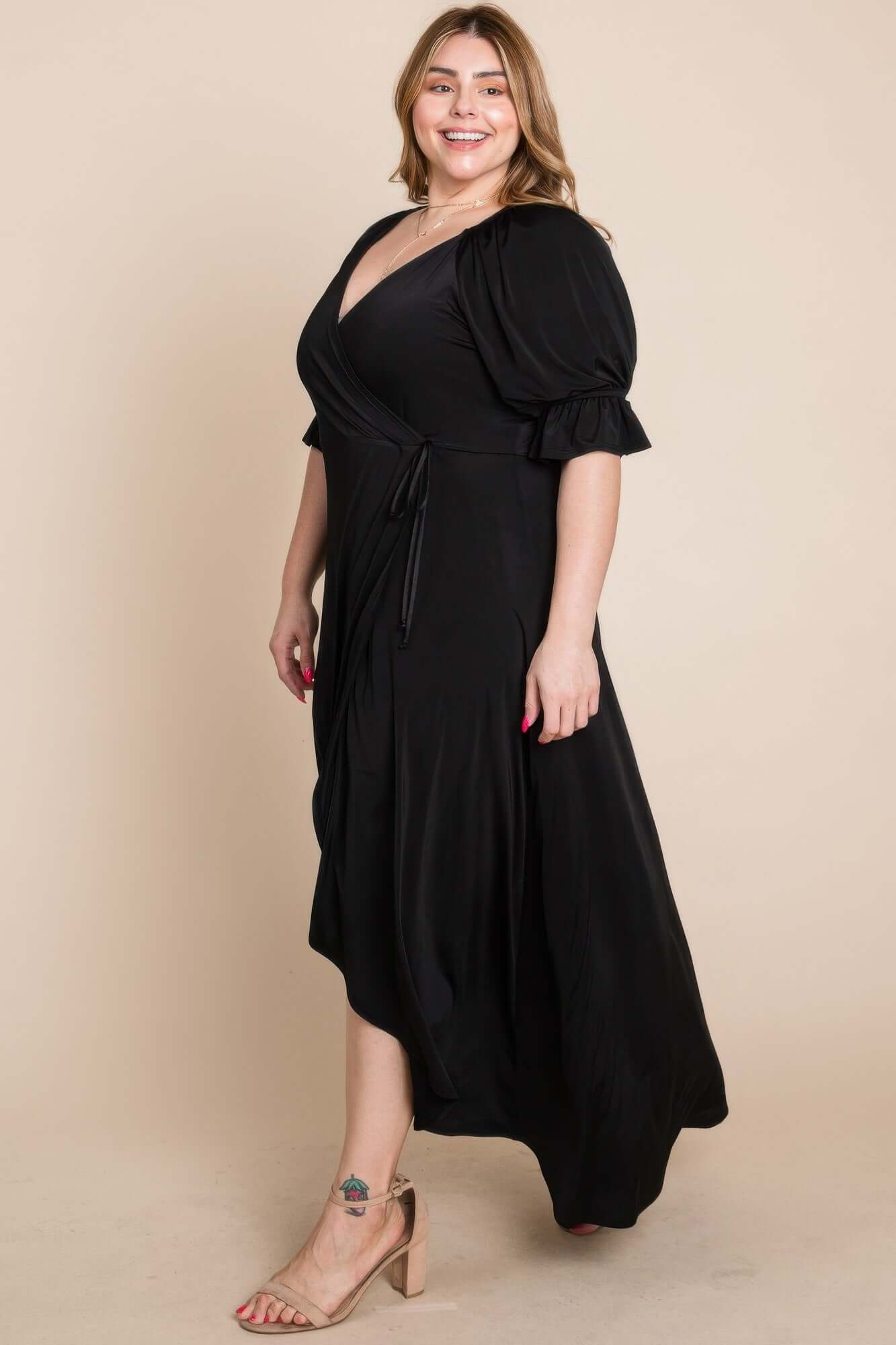 Aurevia Plus Size Solid Venezia Faux Wrap Maxi Dress - Smile Sparker