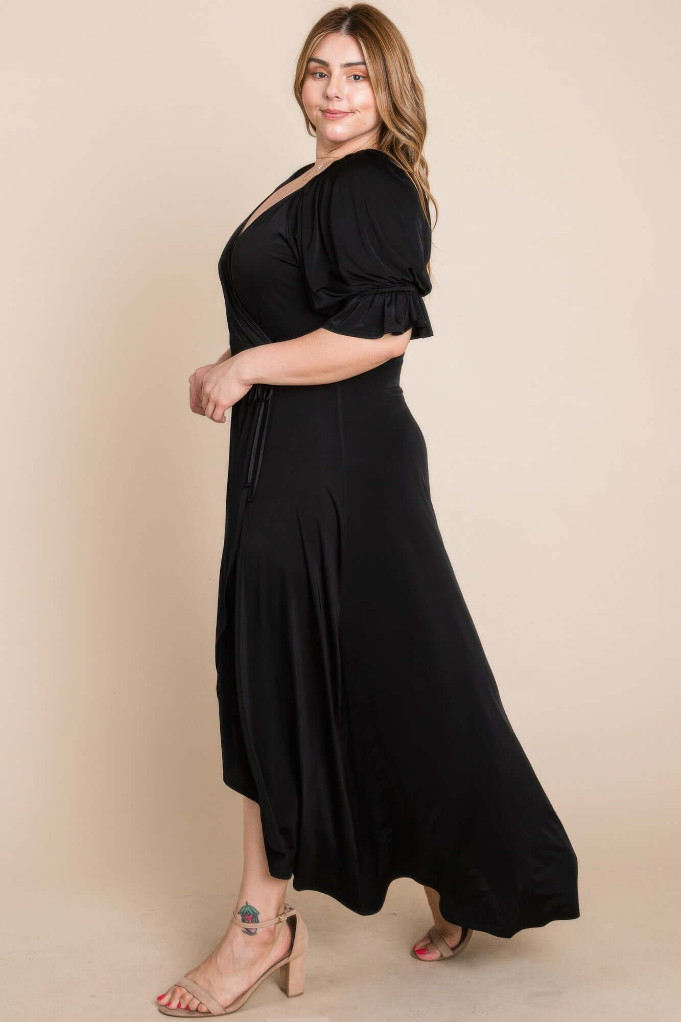 Aurevia Plus Size Solid Venezia Faux Wrap Maxi Dress - Smile Sparker