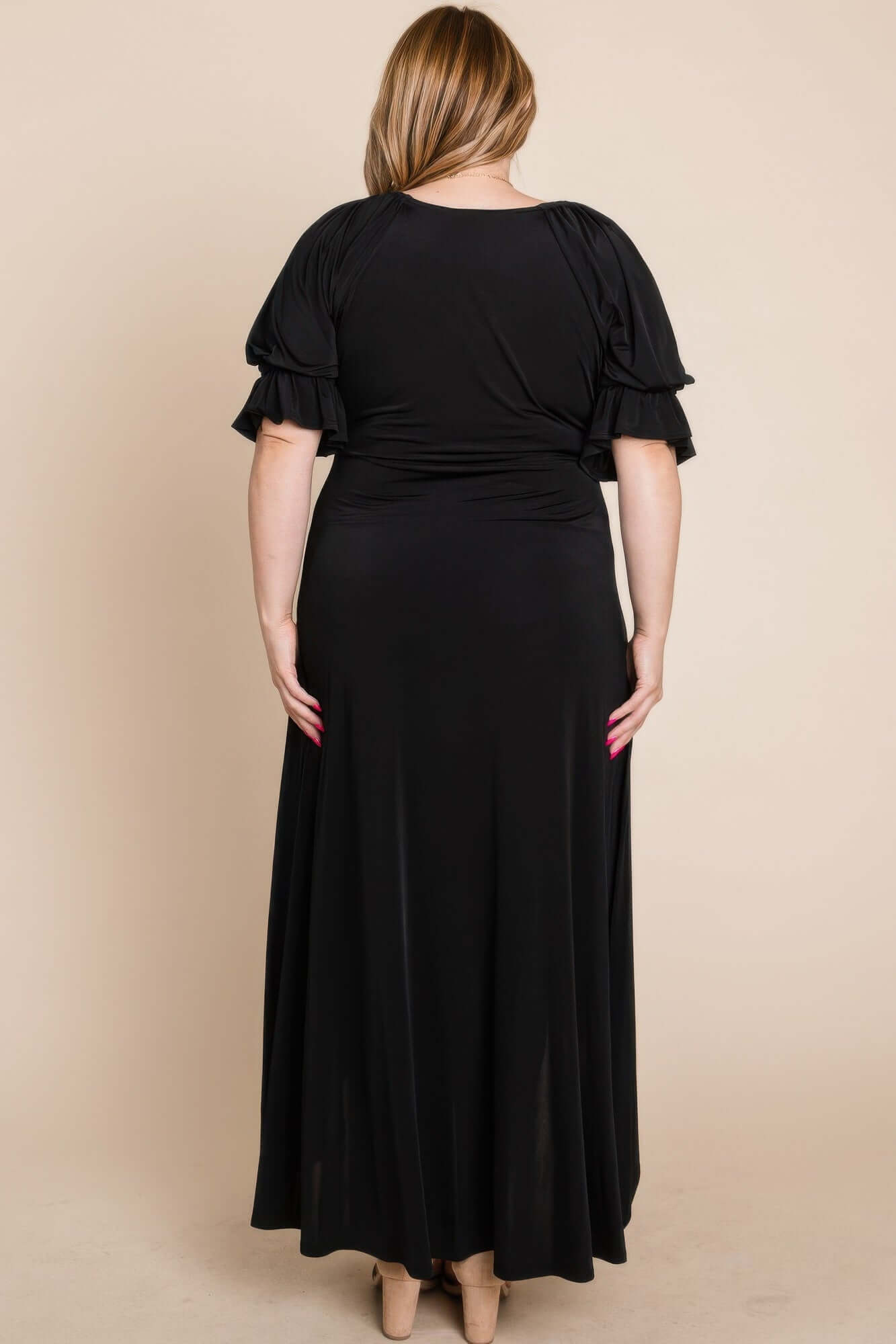 Aurevia Plus Size Solid Venezia Faux Wrap Maxi Dress - Smile Sparker
