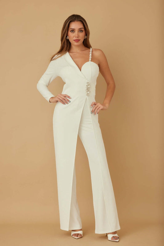 Aurevia Jewel One Strap Shoulder Jumpsuit Evening Wear - Smile Sparker