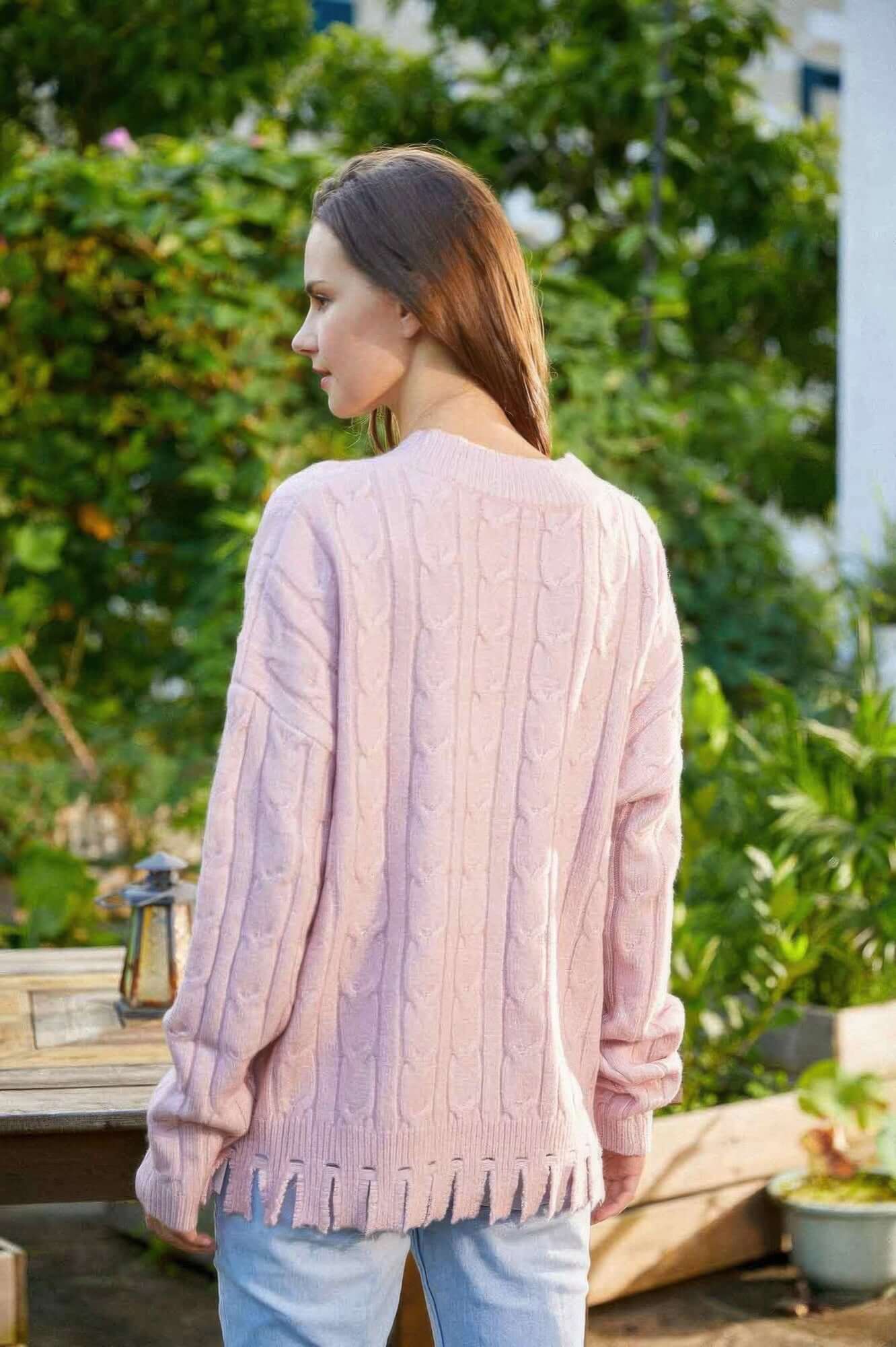 Aurevia Women Solid Knit Sweater V Neck With Side Slit - Smile Sparker