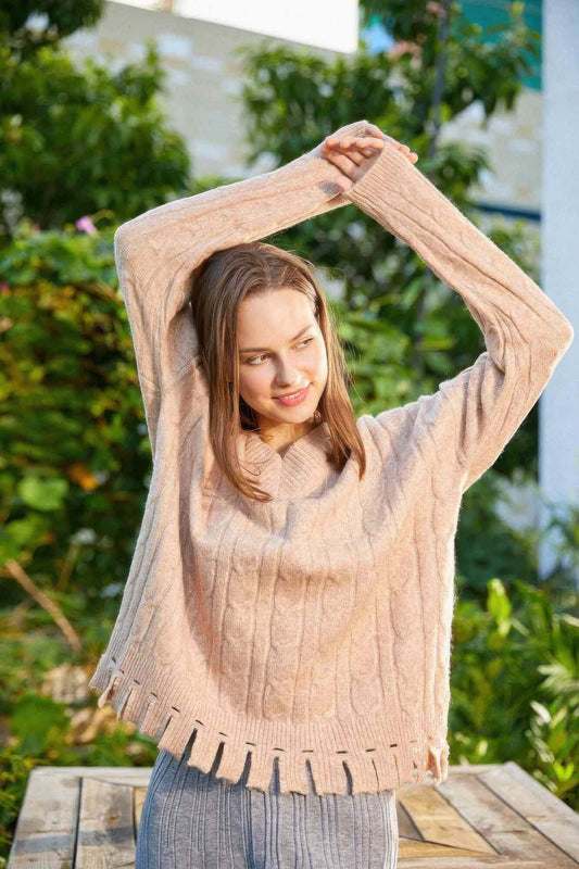 Lunarelle Womens Solid Knit V Neck Sweater Relaxed Fit - Smile Sparker