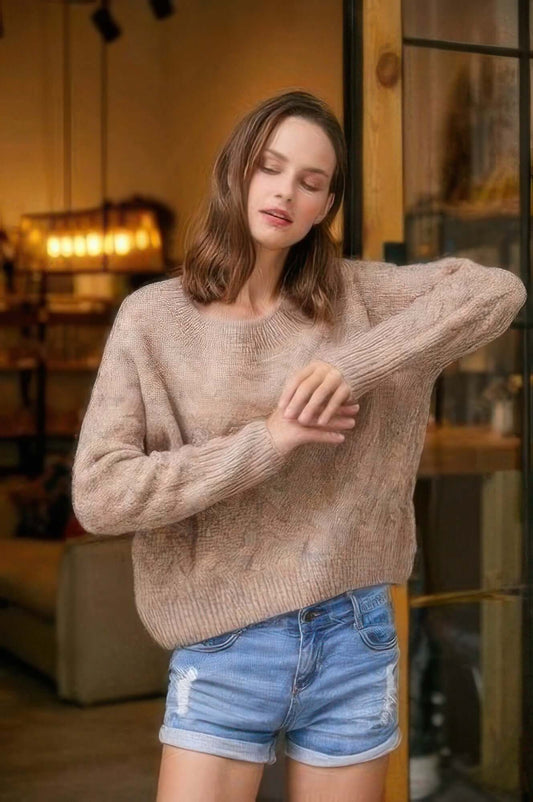 Aurevia Womens Cable Knit Sweater Round Neck Warm Knitwear - Smile Sparker
