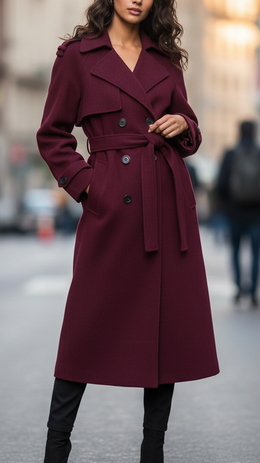 Elena | Stylish Structured Burgundy Wool Trench Coat Women 0