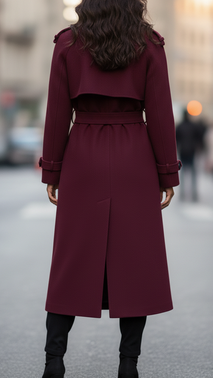 Elena | Stylish Structured Burgundy Wool Trench Coat Women 2