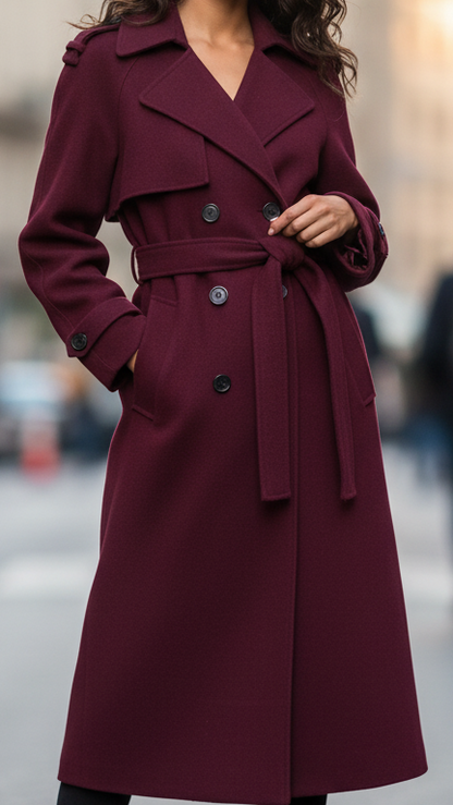 Elena | Stylish Structured Burgundy Wool Trench Coat Women 3