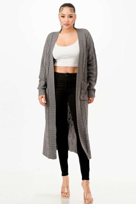 Lunarelle Cable Knit Long Cardigan Ladies Sweater Cozy - Smile Sparker