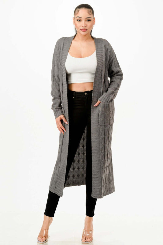 Lunarelle Cable Knit Long Cardigan Ladies Sweater Cozy - Smile Sparker