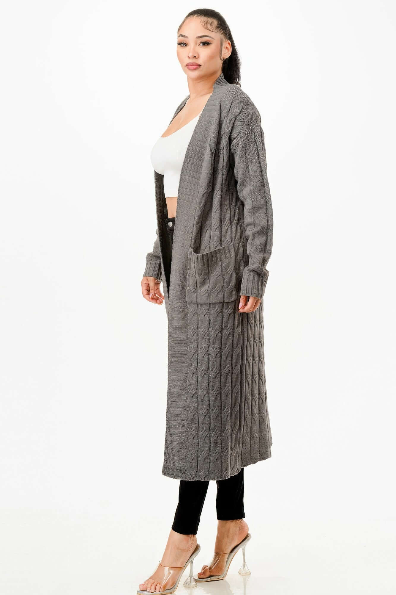 Lunarelle Cable Knit Long Cardigan Ladies Sweater Cozy - Smile Sparker