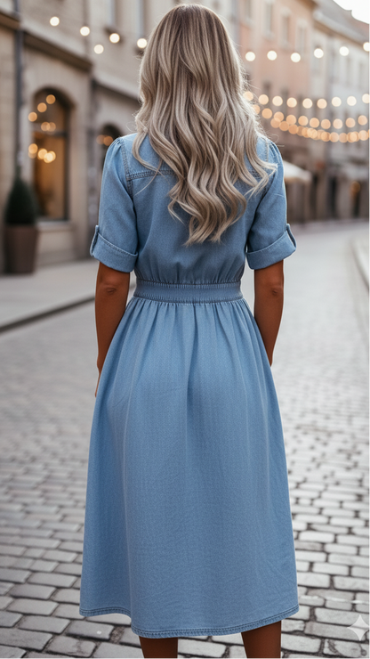Mia | Chic Belted Midi Denim Dress for Women 3