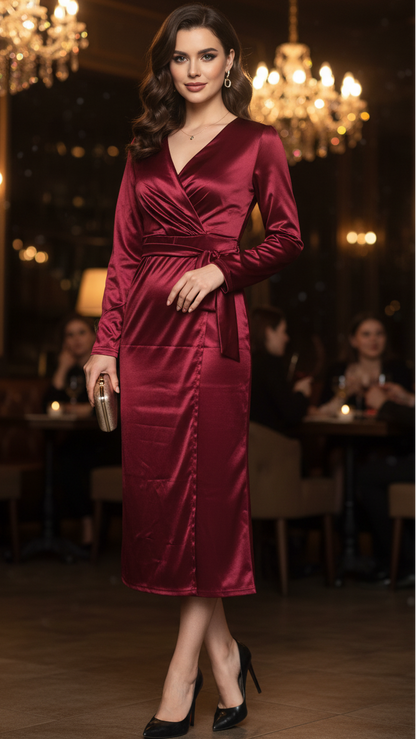 Mia | Elegant Burgundy Satin Cocktail Dress 0