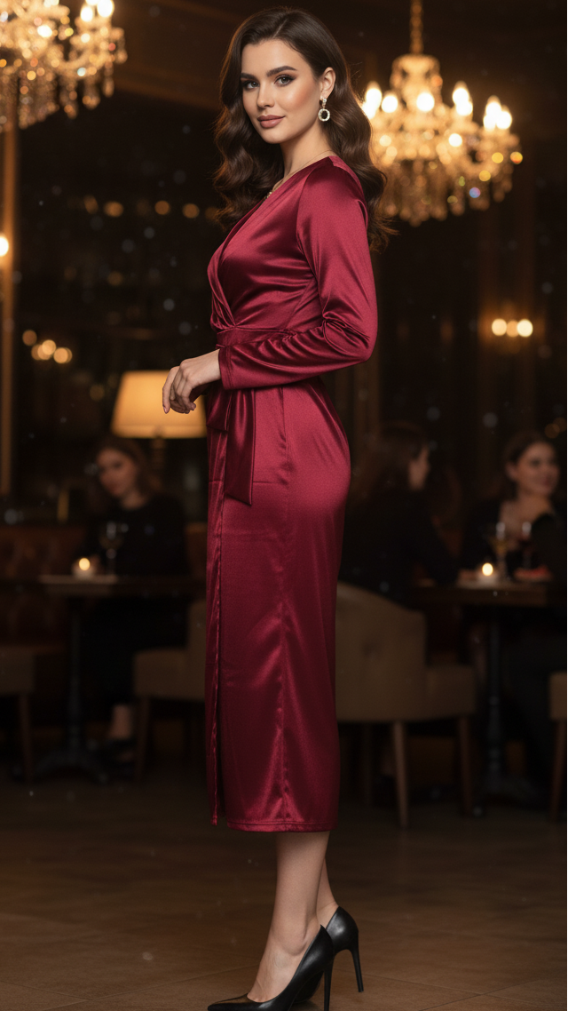 Mia | Elegant Burgundy Satin Cocktail Dress 1