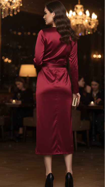 Mia | Elegant Burgundy Satin Cocktail Dress 2