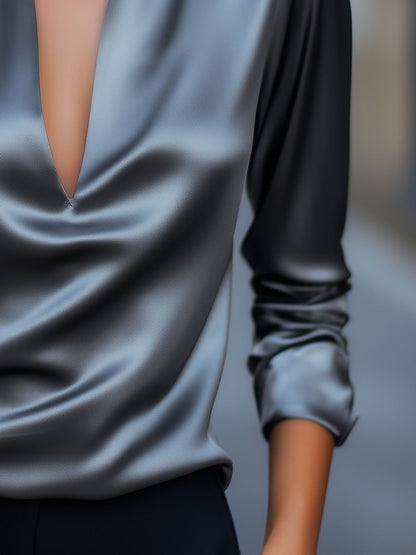 Mia | Elegant Silver Satin Blouse for Effortless Style 2