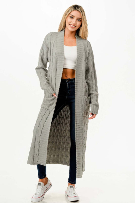 Ophira Cable Knit Long Cardigan Women Cozy Warm Sweater - Smile Sparker