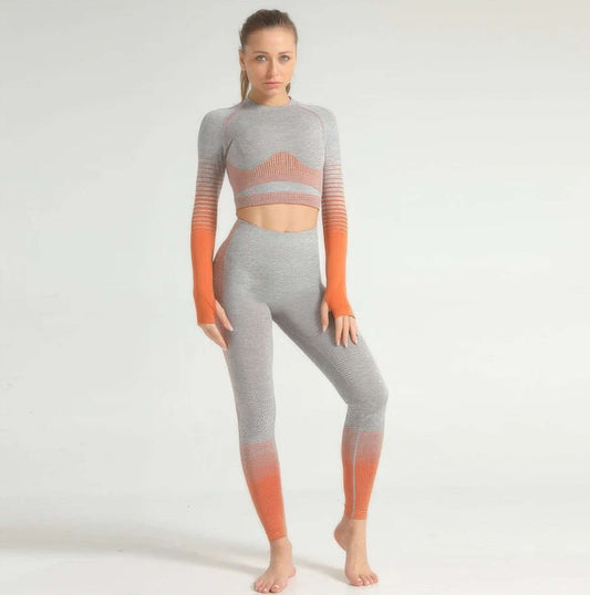 Ophira Striped Seamless Yoga Set High Rise Leggings - Smile Sparker