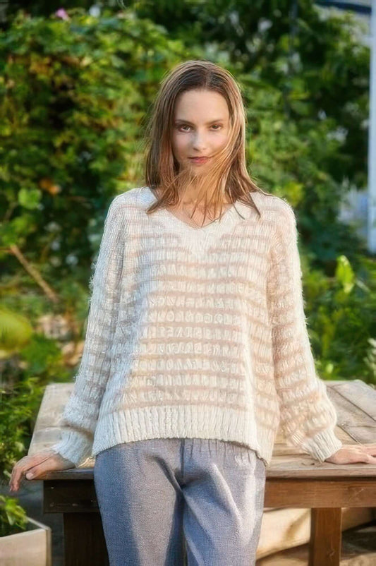 Ophira Womens Knit Cardigan Checker Pattern Balloon Sleeves - Smile Sparker