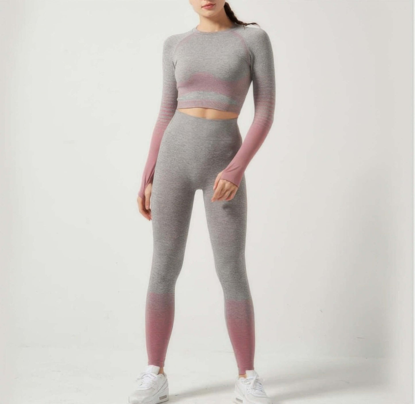 Ophira Yoga Set Seamless Activewear Long Sleeve Crop Top - Smile Sparker