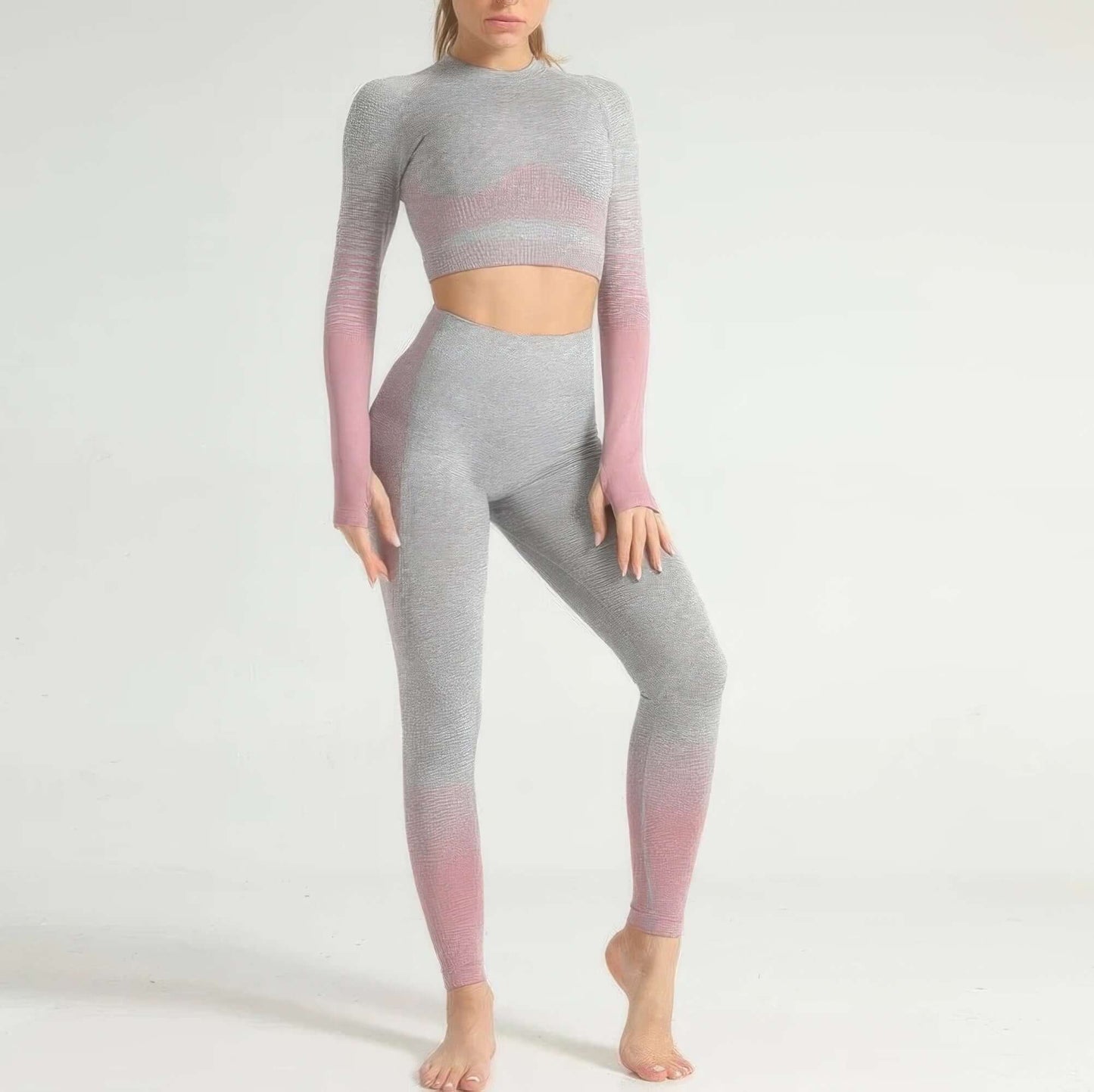 Ophira Yoga Set Seamless Activewear Long Sleeve Crop Top - Smile Sparker