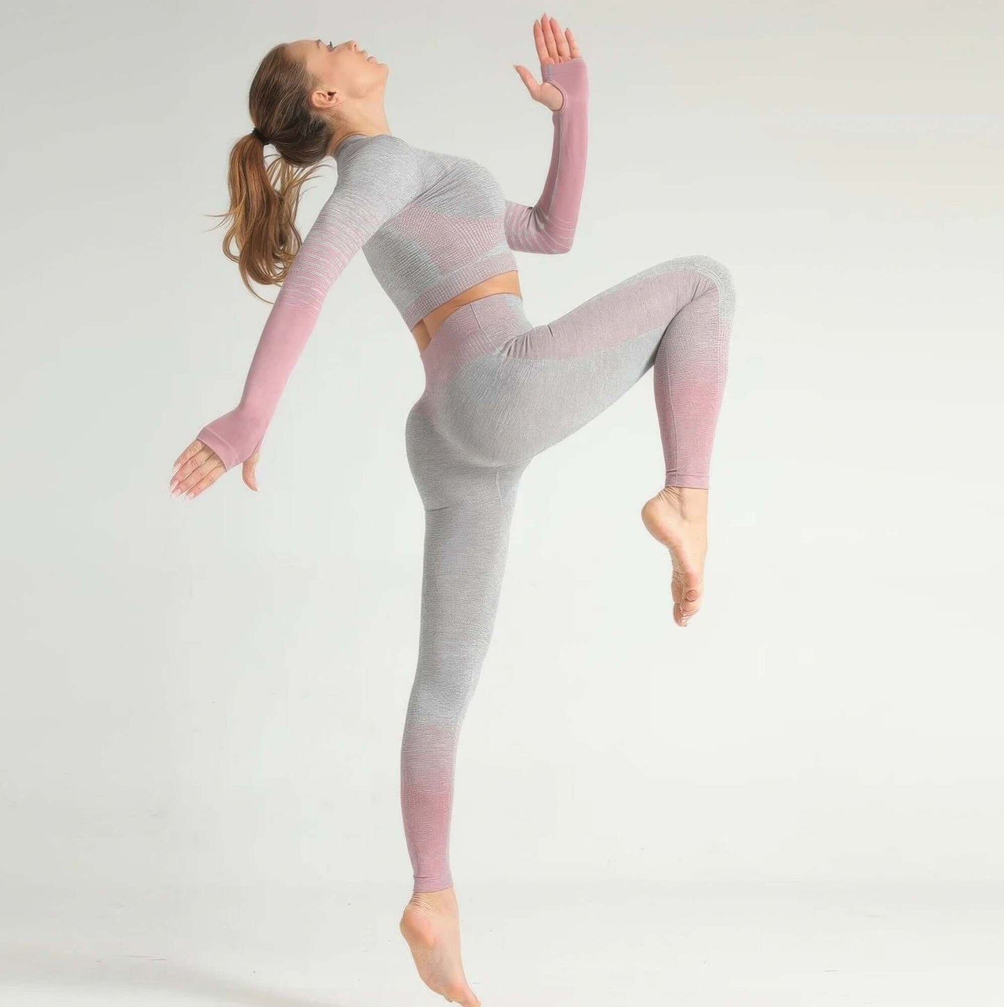 Ophira Yoga Set Seamless Activewear Long Sleeve Crop Top - Smile Sparker