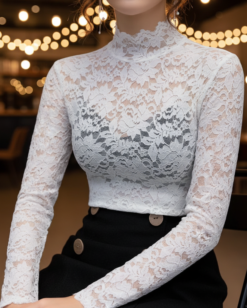 Sophia | Elegant Floral Lace High Neck Blouse 1