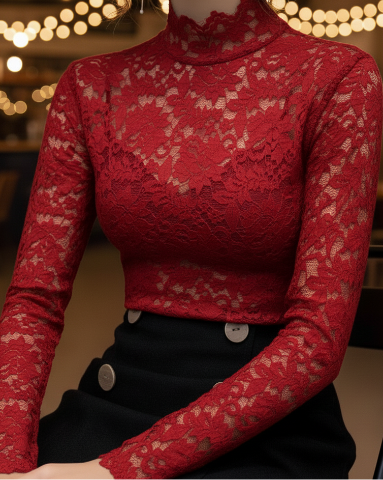 Sophia | Elegant Floral Lace High Neck Blouse 3