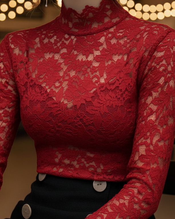 Sophia | Elegant Floral Lace High Neck Blouse 4