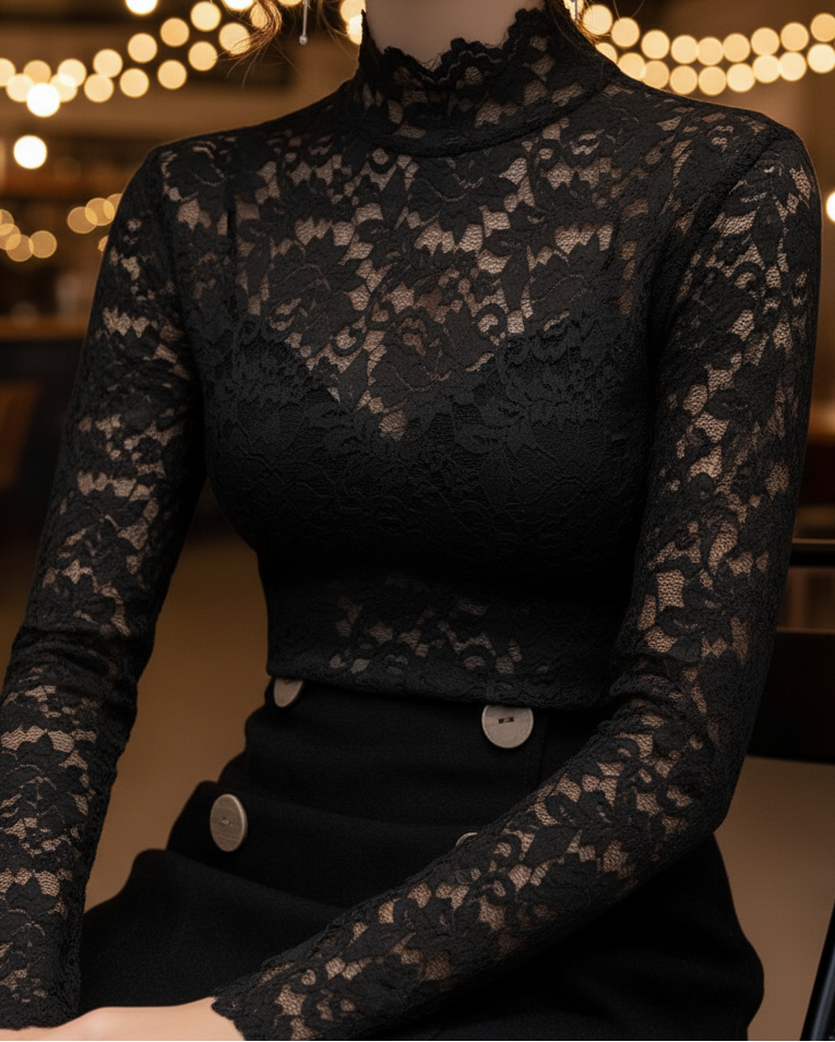 Sophia | Elegant Floral Lace High Neck Blouse 5